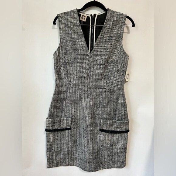 Anne Klein, Women's Wool Blend Tweed Mini Dress - Black/Gray. Size: 8. NWT - Picture 2 of 14